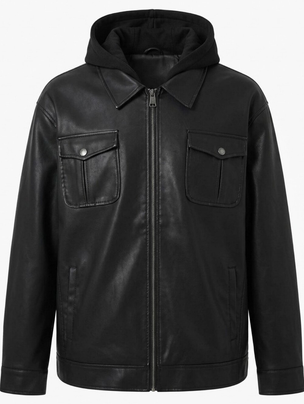 524 Arizona Jean Co. Faux Leather Hooded Moto Jacket Black 4XL